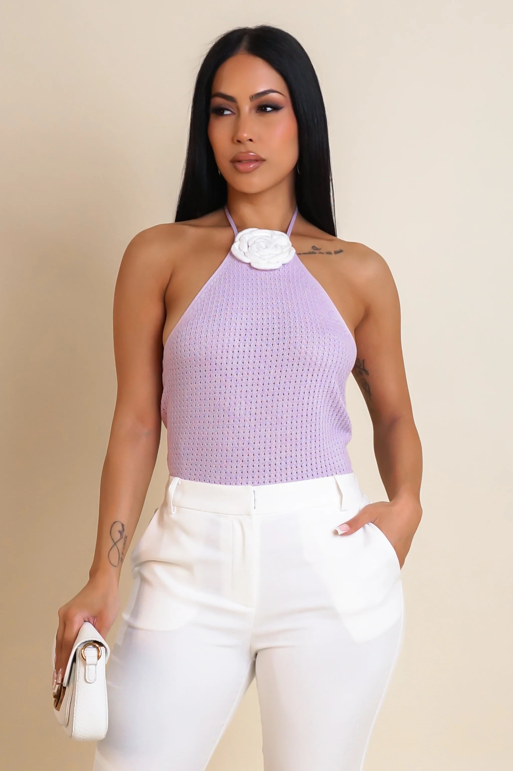 Blossoming Knit Crop Top - Lavender