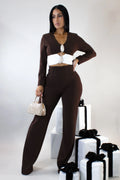 Dinner In Rome Pant Set - Brown