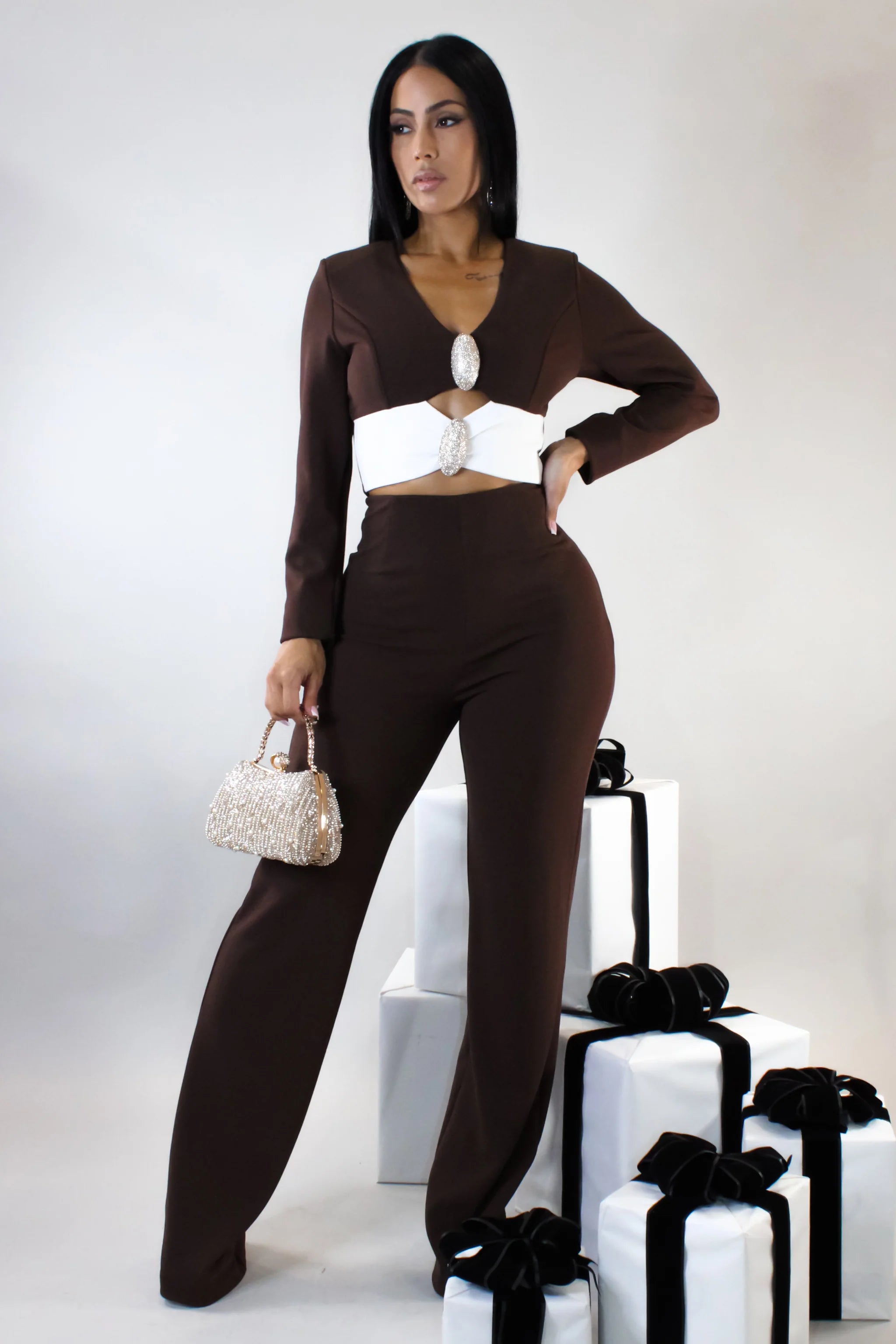 Dinner In Rome Pant Set - Brown