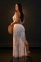 Luxury Knit Fringe Dress – White