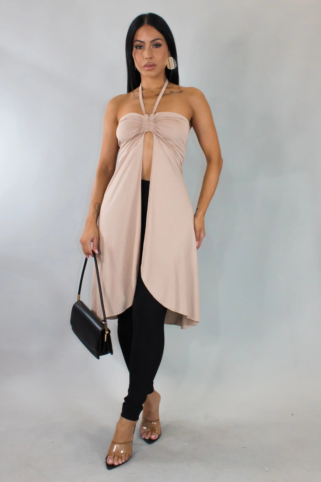 No Regrets Halter Tunic Top - Beige