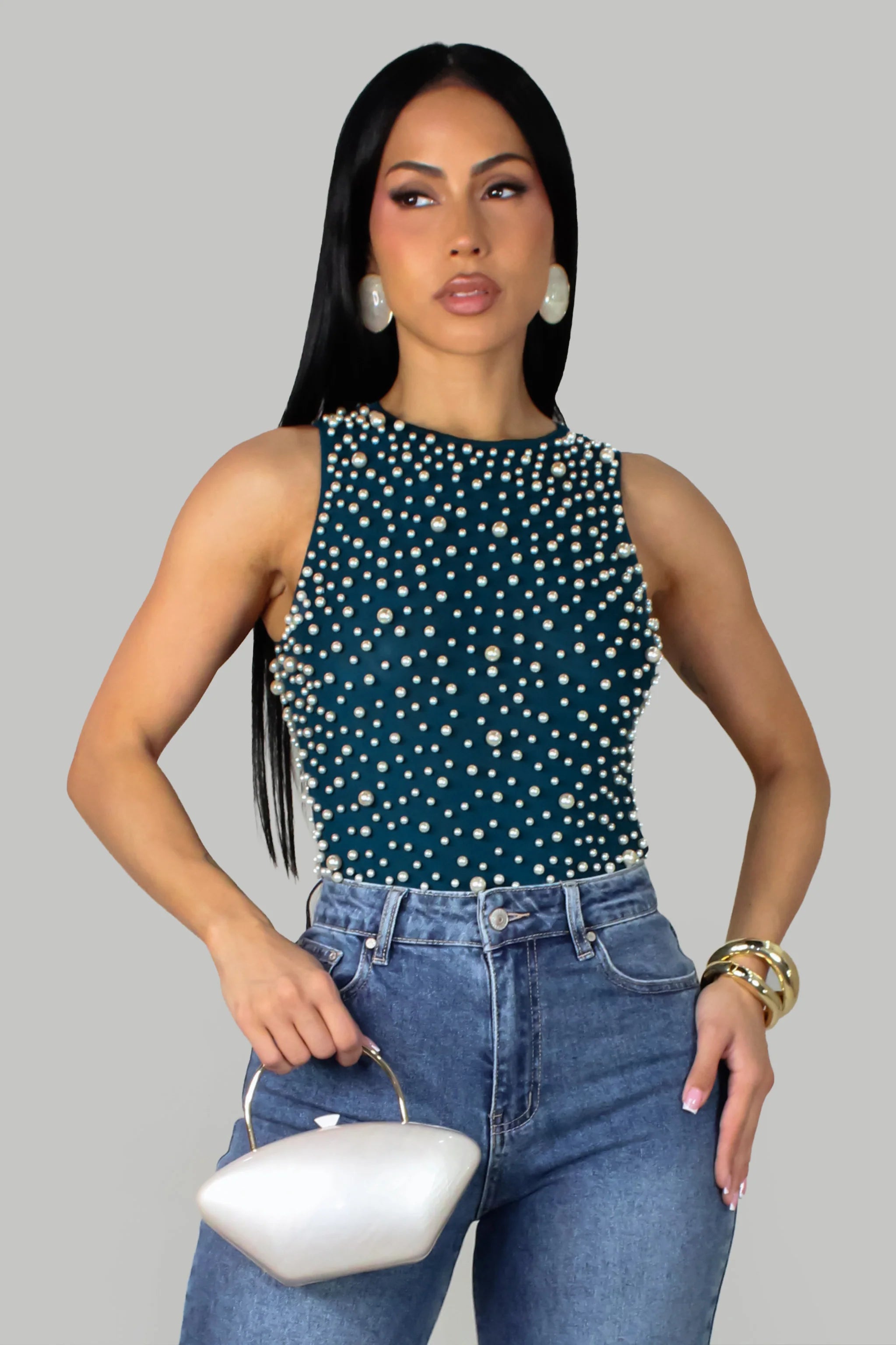 Pearled Bodysuit - Teal